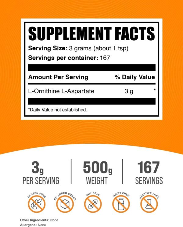 BulkSupplements. com L-ornitina L-aspartato en polvo – suplemento de ornitina