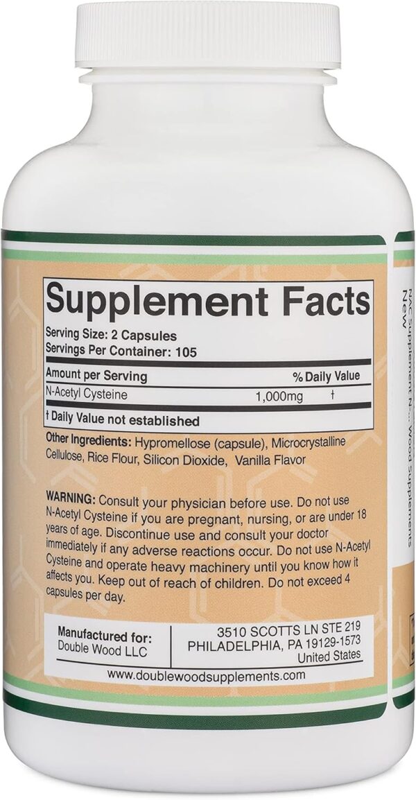 Suplemento NAC N-acetil cisteína (1,000 mg por porción, 500 mg por cápsula, 210 cápsulas)