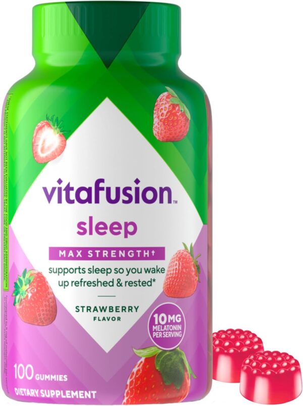 Suplementos de gomitas de melatonina de máxima potencia de Vitafusion, sabor a fresa, 10 mg