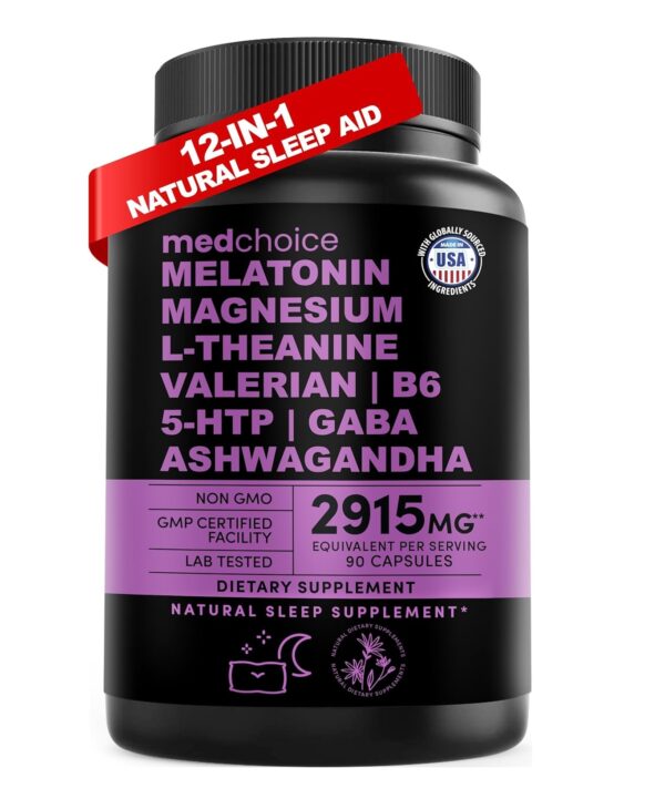 Cápsulas para dormir con melatonina 12 en 1, 5 mg y glicinato de magnesio de 500 mg