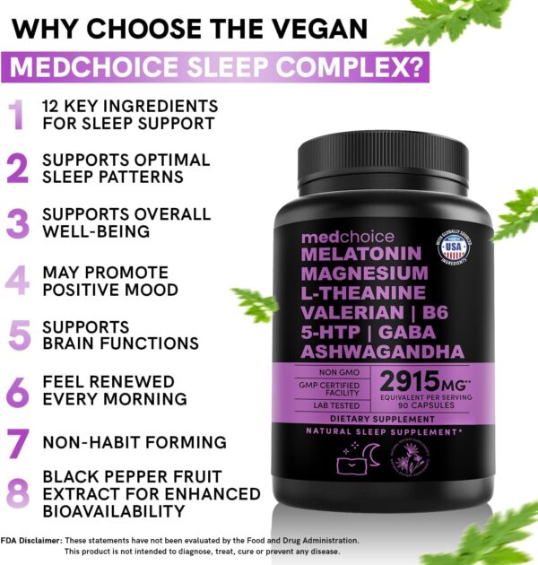 Cápsulas para dormir con melatonina 12 en 1, 5 mg y glicinato de magnesio de 500 mg