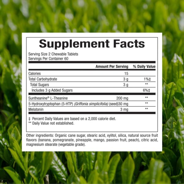 Suplemento para dormir con Suntheanine L-teanina (200 mg), 5-HTP (30 mg) y melatonina (3 mg) 120 und