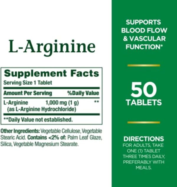 L-Arginina 1000 mg de Nature’s Bounty para favorecer el flujo sanguíneo y la función vascular