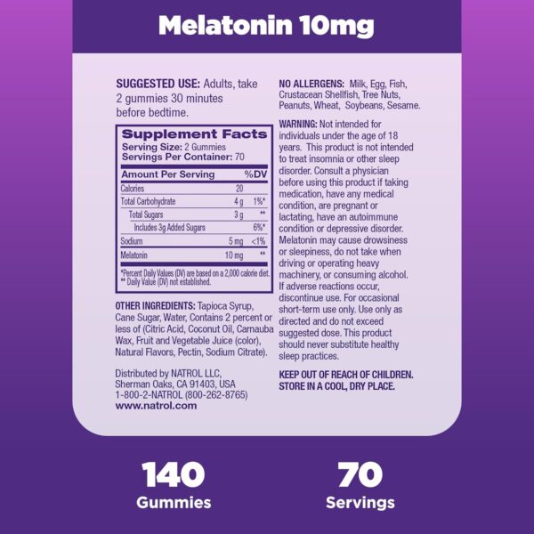 Gomitas de melatonina de Natrol 10 mg 140 gomitas con sabor a fresa
