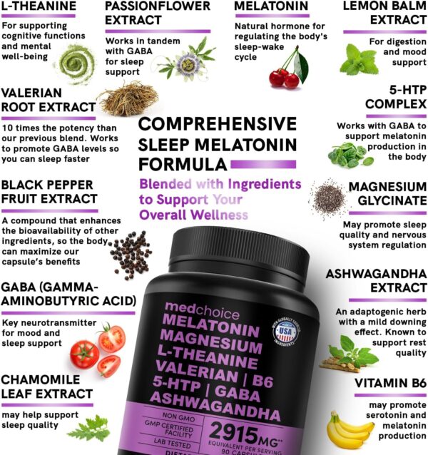 Cápsulas para dormir con melatonina 12 en 1, 5 mg y glicinato de magnesio de 500 mg